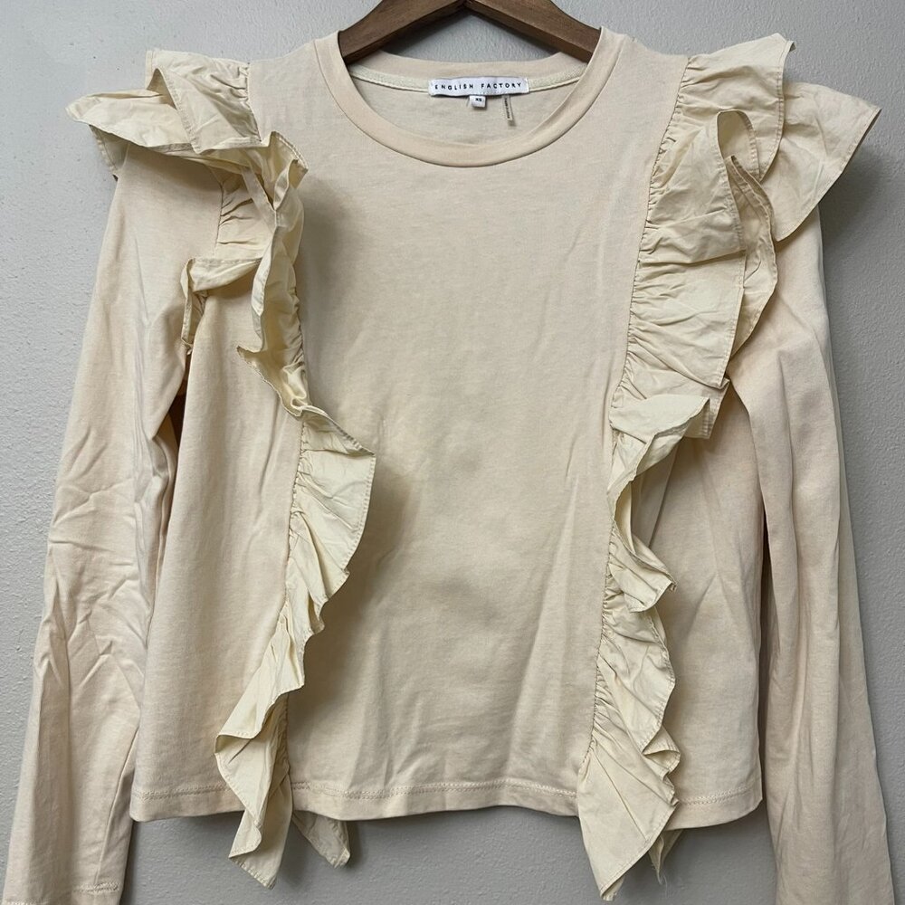 English Factory Cream Ruffle Top XS